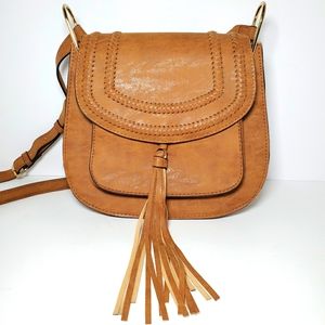 Brown crossbody braided tassel handbag